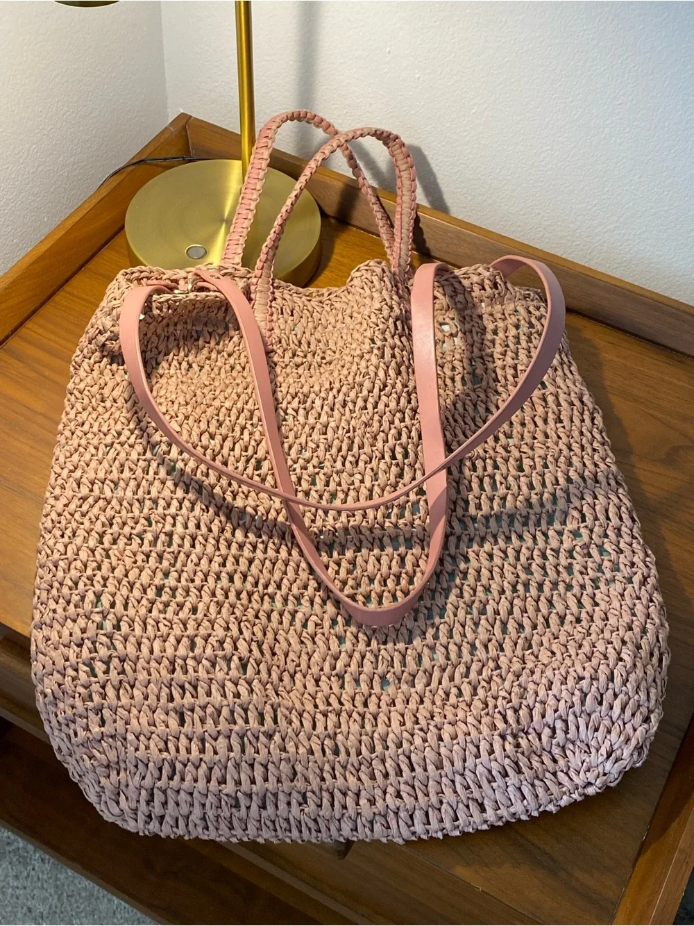 Zara Woven Tote Bag in Dusty Pink